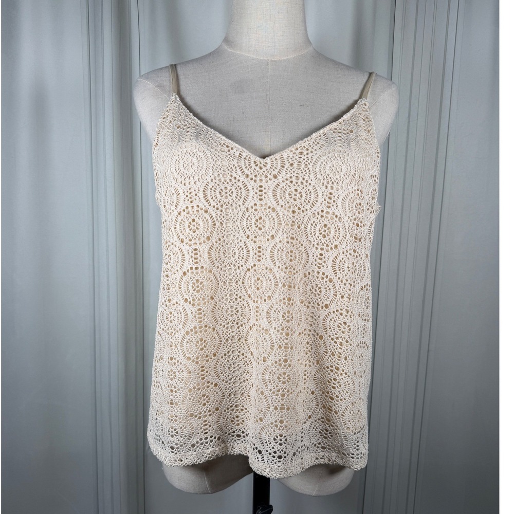 Vero‎ Moda Crochet V-Neck Singlet Top in Cream - Size Medium